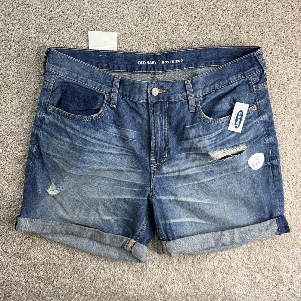 Old Navy Boyfriend Denim Shorts Womens 8 Blue Distressed Cuffed 5" Summer Casual
